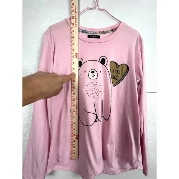 LADIES LONG SLEEVE Pink  T-SHIRT WITH HEAR DESIGN SIZE Large - Picture 5 of 16